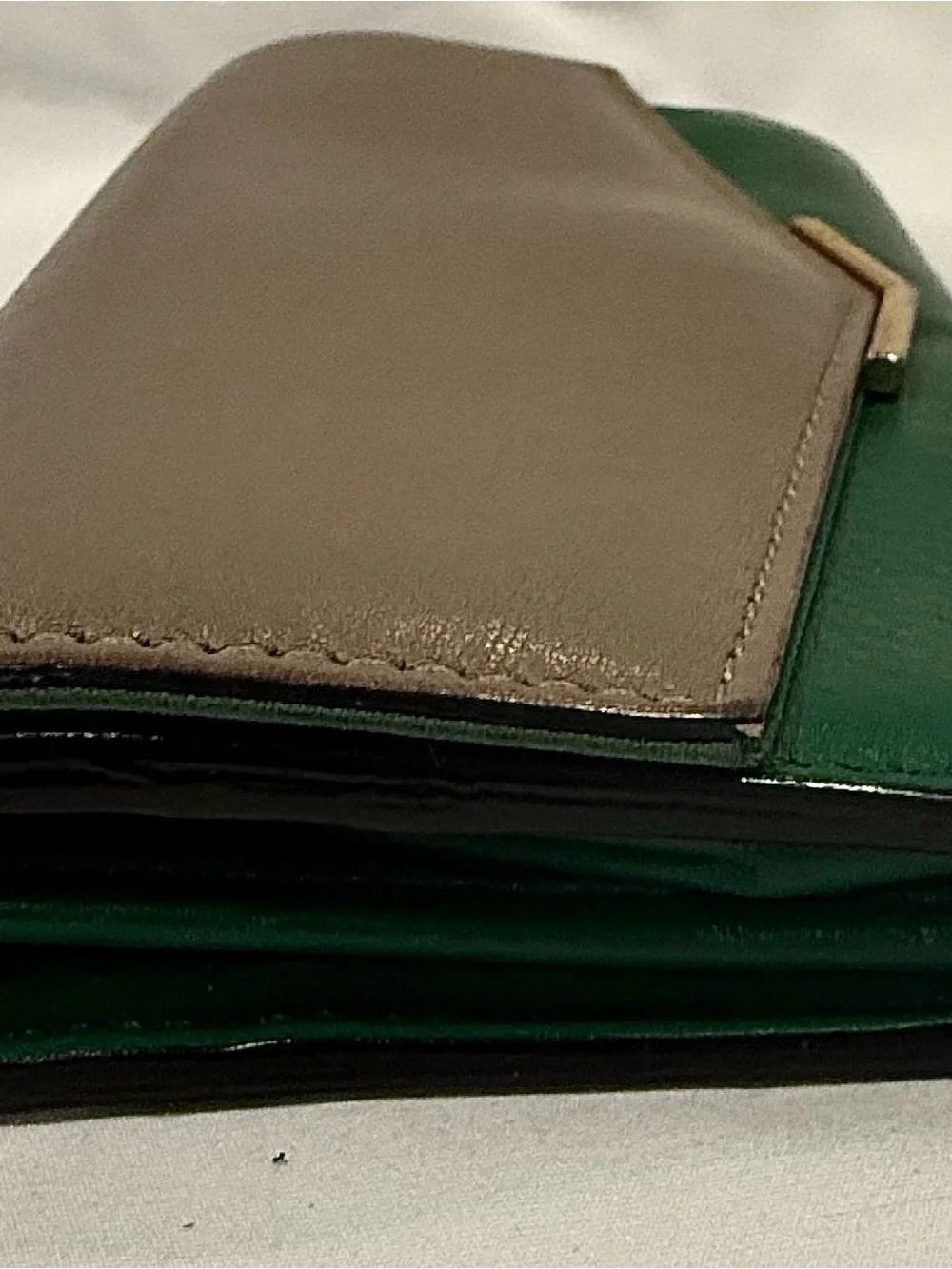 Fendi 2Jours Continental Leather Wallet Envelope Style In Taupe/Green